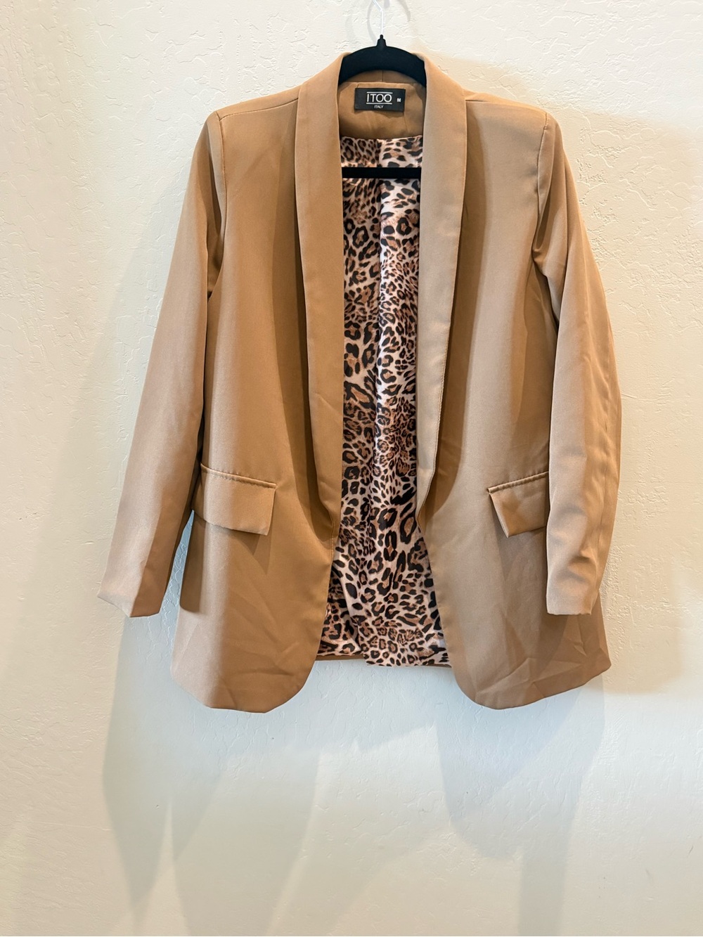 Camel Blazer with Leopard-Print Lining